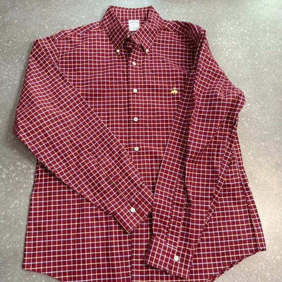 Brooks Brothers Burgundy Check Long Sleeve Button-Down Shirt – Size L - Picture 3 of 12